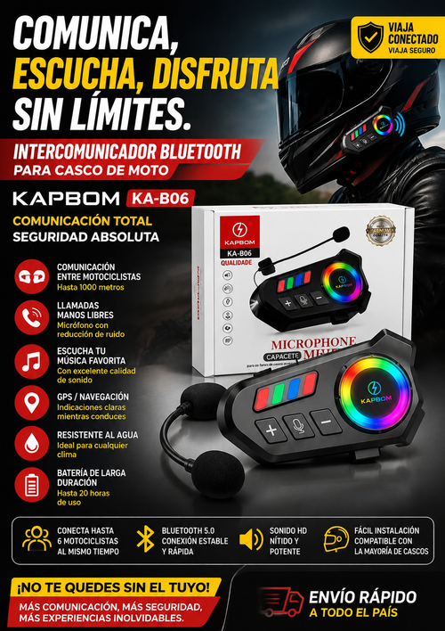 Auricular Bluetooth para Casco de Moto V10 — Manos Libres, Resistente al Agua