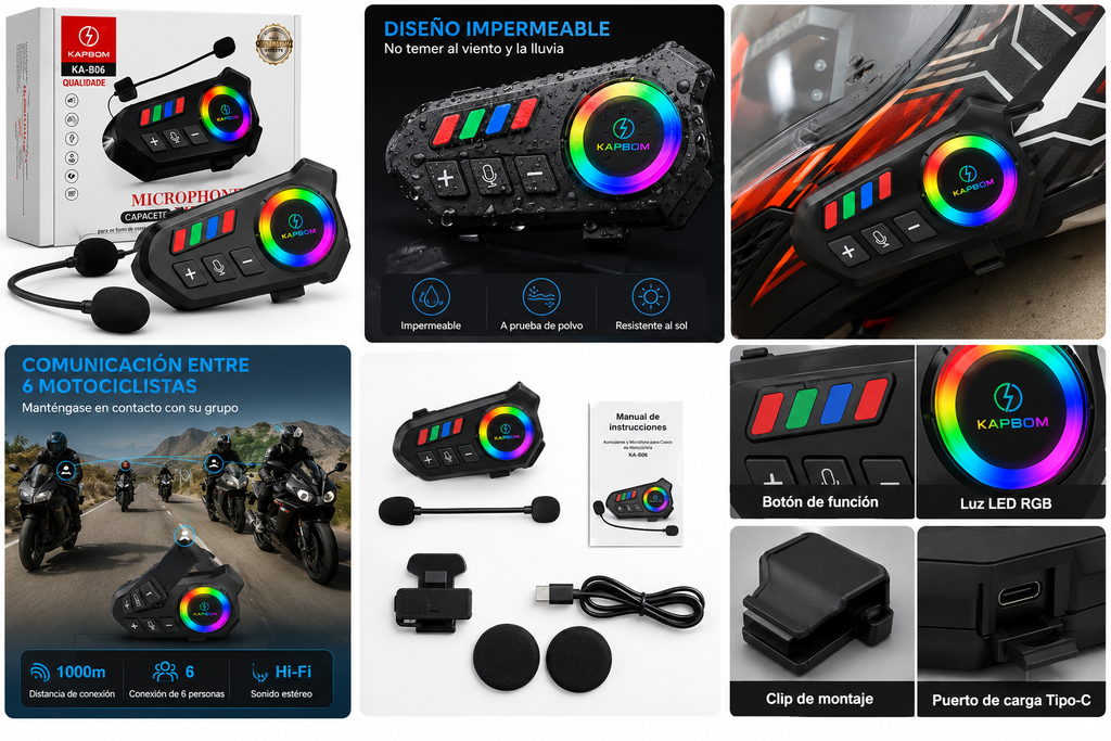 Auricular Bluetooth para Casco de Moto V10 — Manos Libres, Resistente al Agua