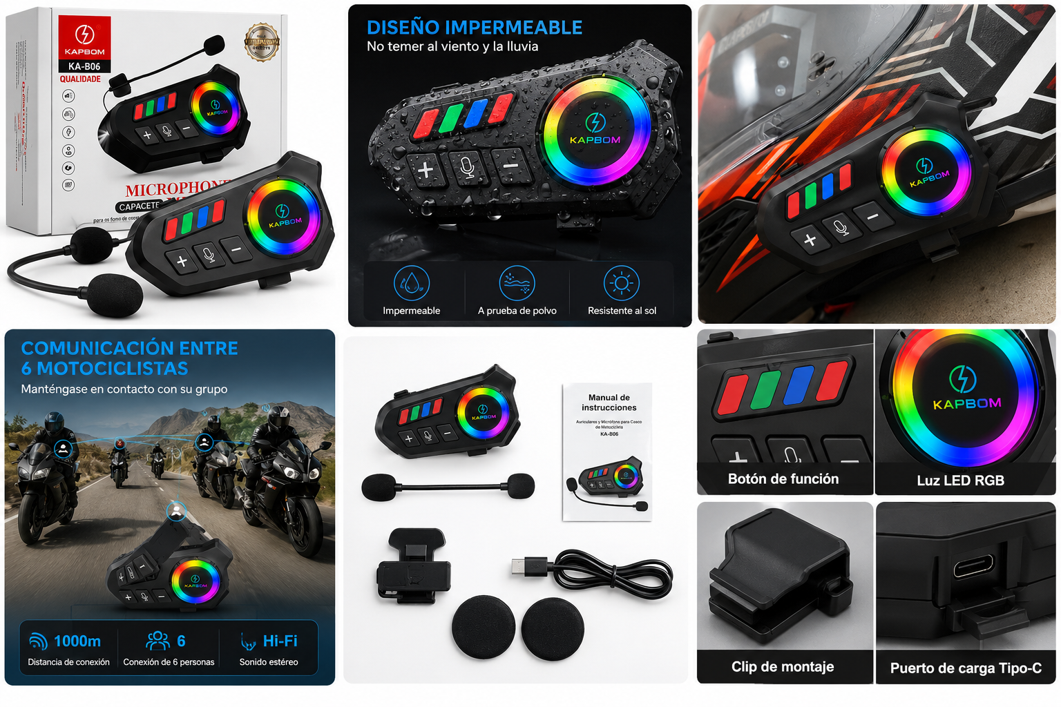 Auricular Bluetooth para Casco de Moto V10 — Manos Libres, Resistente al Agua